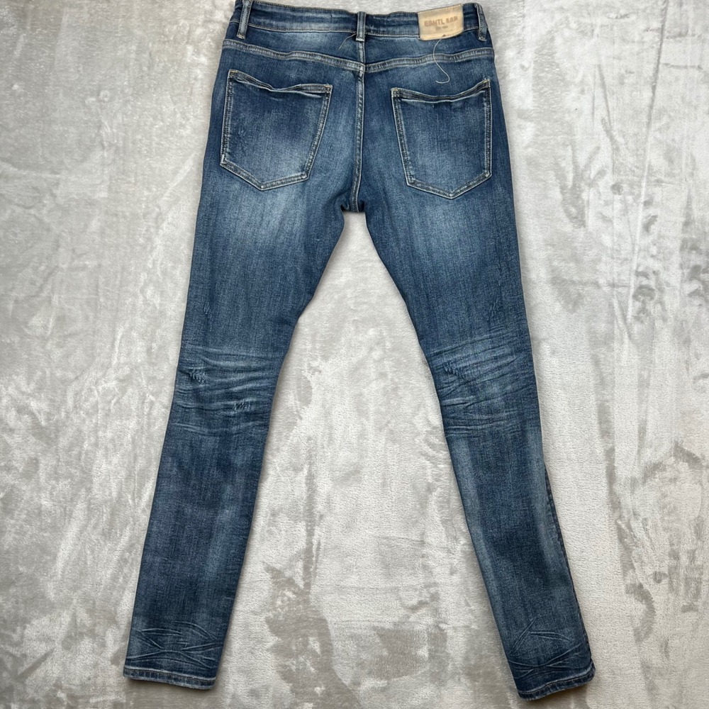ESNTL LAB Mens Distressed Skinny Jeans Blue Medium Wash Ripped Size 32